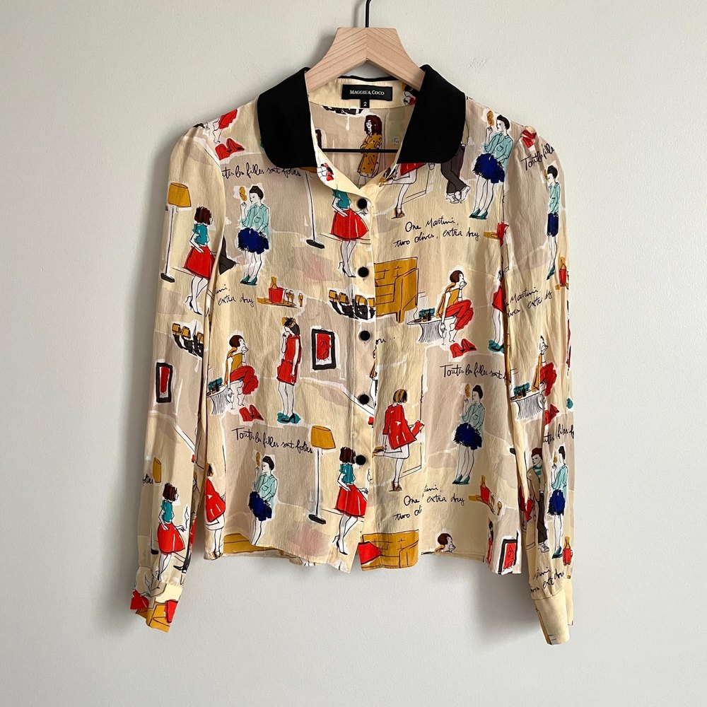 Pure Silk Jessie Button Down Blouse with Peter Pan Contrast Collar